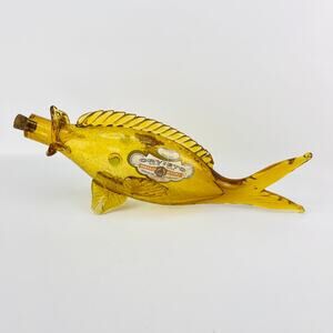 Vintage Italian Handblown Amber Crackle Glass Orvieto Wine Fish Decanter Empty